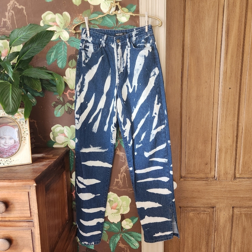 Nasty Gal Tie-Dye Statement Jeans Size 4 | High-Rise Straight Leg Denim